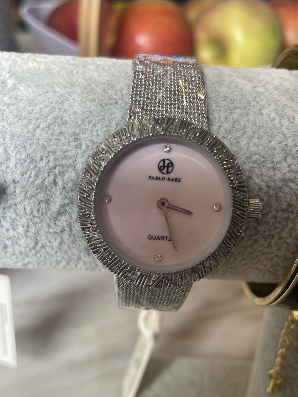 Women's Silver Mesh Watch with Pink Dial